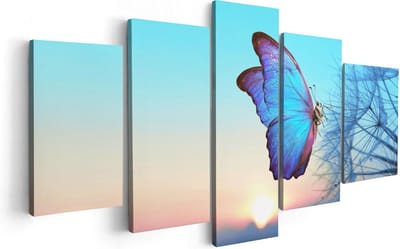 Artaza Canvas Schilderij Vijfluik Blauwe Vlinder Bij Paardenbloemen  - 100x50 - Foto Op Canvas - Canvas Print