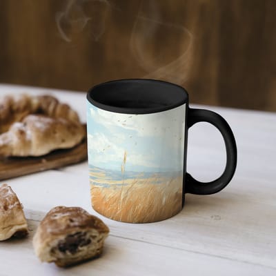 Magische Mok - Foto op Warmte Mokken - Koffiemok - Vos - Gras - Wolken - Oranje - Magic Mok - Beker - 350 ML - Theemok