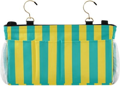 Geel-blauw Lijnen Nachtkastje Opbergmand Organizer Bed Opknoping Tas voor Bril Boeken Mobiele Telefoons Sleutels organizador de sillon
