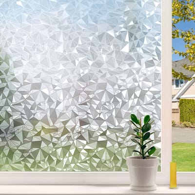 Raamfolie - 1 rol - 3D - Elektrostatische hechting - Lijmvrij verwijderbaar - Privacybescherming - UV-filter - Mat raamfolie - Geschikt voor glazen deuren, keukens en woonkamers - Veelhoekig ruitpatroon - 45 × 200 cm - Wit