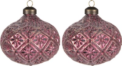 Clayre & Eef Kerstbal Set van 2 Overig Ø 10 cm Rood Glas Kerstballen