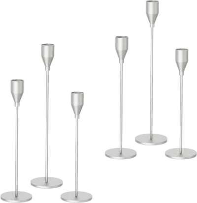 Purepeak Kaarsenstandaard voor Dinerkaarsen Set 6 Stuks - Kaarsenhouder - Kandelaar - 22, 28, 33 cm - Zilverkleurig