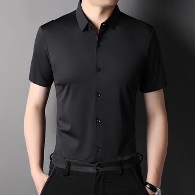 Effen Kleur Korte Mouw Shirt Zomer Nieuw Heren Casual Slim-Fit Shirt XXXL