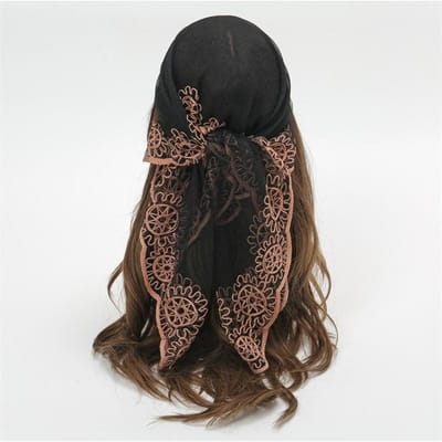 Dames Hijab Sjaal Bloemen Kant Sjaals Dames Mode Bruiloft Hoofddoeken Vrouwelijke Lente Zomer Po Rekvisieten Accessoires black