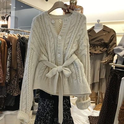 Manteau pull automne et hiver pour femme, pâte frite, bouton torsadé, taille haute, cardigan tricoté paresseux S gray