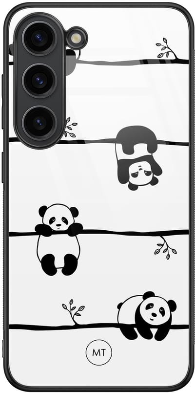 Hoesje geschikt voor Samsung Galaxy S23 - Panda - Hard Case Zwart Back Cover - Print - Zwart, Wit - Mooie Telefoonhoesjes