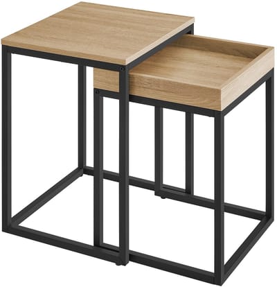 Dailygoods- Salontafel set van 2 - Ruimtebesparend - Bijzettafels - Banktafels - Houten/Metalen - 45 x 40 x 55 cm / 40 x 38 x 51 cm - Bijzettafel