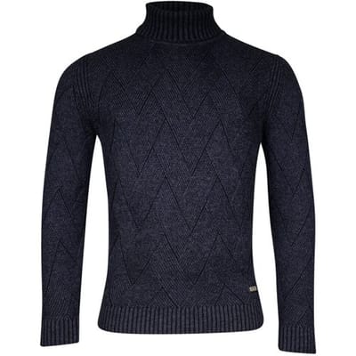 Baileys Trui Rollneck Allover Diagonal Structure Knit Dark Blue / male