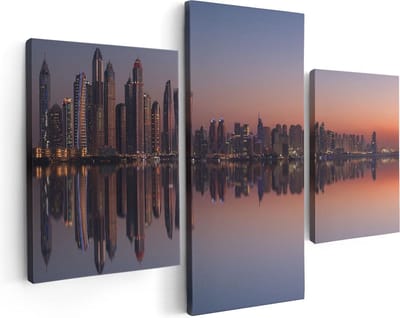Artaza Canvas Schilderij Drieluik Skyline Dubai Stad bij Zonsondergang - 90x60 - Foto Op Canvas - Canvas Print