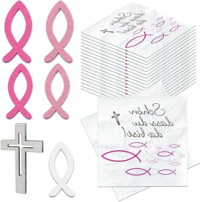 Allecto Plus - Servetten roze vis voor meisjes doop decoratie - 40 stuks - Inclusief 60 houten tafeldecoraties