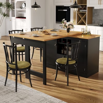 Sweiko Bartafel - Eettafel - Uitschuifbaar 120-180 cm - 360° draaibaar - Wijnrek - 2 lades - Zwart