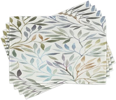 ABAKUHAUS Bladeren-placematten, aquarel-bloemenmotief, digitaal bedrukt op wasbare stof, tafeldecoratie voor de eetkamer, veelkleurig