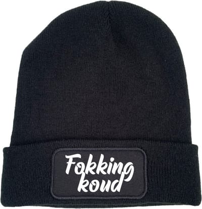 Wintermuts zwart - Fokking koud (cursief) - soBAD. | Wintersport | Après ski outfit Warme Muts voor Volwassenen | Heren en Dames Beanie