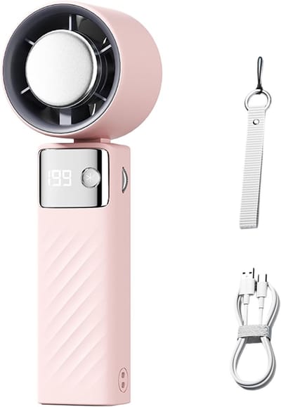 Handventilator met Koelfunctie – 4000mAh – USB-C Oplaadbaar – 199 Instelbare Snelheden – Digitaal Display – Draagbare Mini Ventilator met Koelplaat – Roze – 1 stuk
