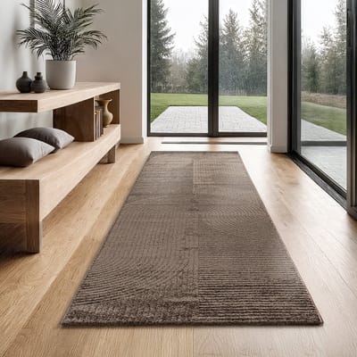 the carpet Everest - modern kortpolig vloerkleed met Panglao-design, hoog-laag 3D-effect, hoge pooldichtheid, zacht en comfortabel – voor woonkamer of slaapkamer, bruin, 80 x 300 cm