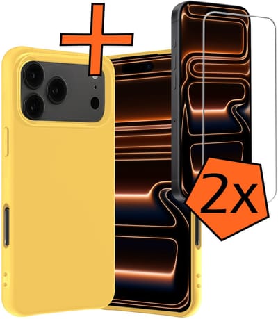 Hoes - Met 2x Screenprotector - Geschikt voor Apple iPhone 17 Pro - Sterk & Shockproof - Back Cover - Siliconen Case - Telefoon Hoes - Geel