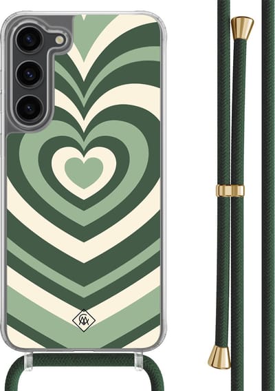 Casimoda® hoesje met groen koord - Geschikt voor Samsung S23 Plus - Hart Swirl Groen - Afneembaar koord - TPU/polycarbonaat - Multi