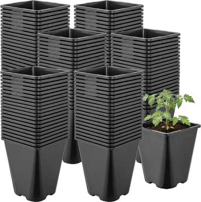 Garronda Set van 100 afgeronde vierkante kunststof kweekpotten met drainagegaten voor tuin (Zwart, 11 x 11 x 12,5 cm (1L)) GD-KW-SR