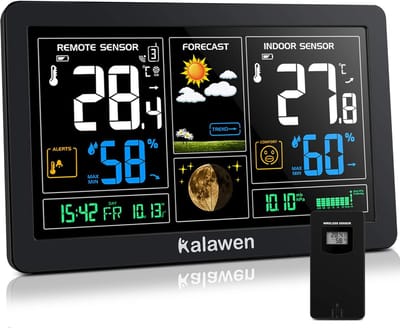 Weerstation Draasloos Binnen/Buiten - Weerstation - Zwart - Draadloze Temperatuur- en Vochtigheidsmeting - Multifunctioneel - Voor Binnen en Buiten