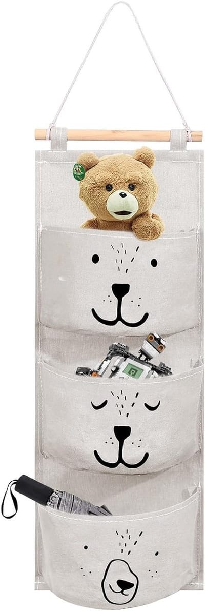 Hangende Opbergzak met 3 Compartimenten, Vouwbare Organizer voor Badkamer, Kinderkamer en Slaapkamer (Wit)