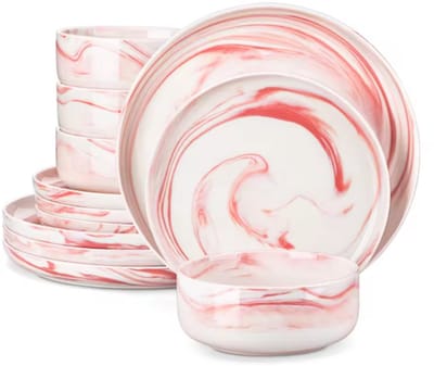 Noble Bordenset – 4 persoons – 24 delig – Roze Keramisch – Eetborden – Ontbijtborden