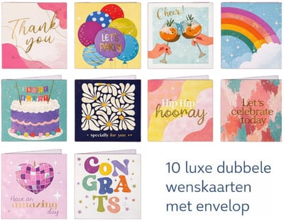 10 Verschillende Luxe Dubbele Wenskaarten Met Eenvelop – Goud & Zilver Details – 3D Effect