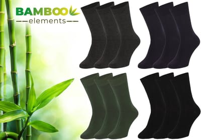 Bamboo Elements - Bamboe Sokken Dames - 12 Paar - Zwart Navy Groen Antraciet - 35-38 - Lange Sokken - Kousen Dames Sokken - Anti Zweet