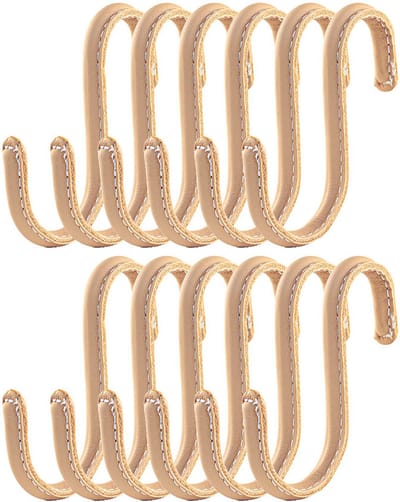 Brute Strength - Leren S-haken - Naturel - 12 stuks - Kledinghaak – Leer - kapstokhaak - Ophanghaken – handdoekhaakjes