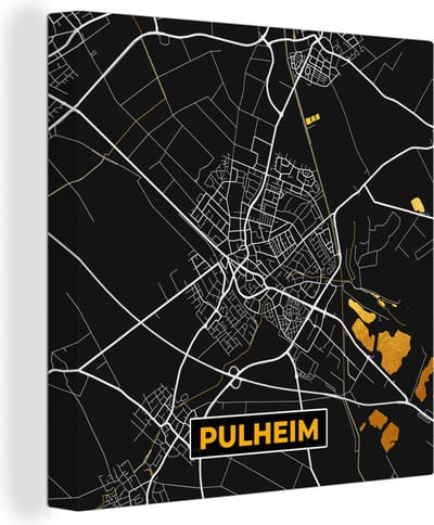 Canvas Schilderij Kaart – Plattegrond – Stadskaart – Pulheim – Duitsland – Goud - 20x20 cm - Wanddecoratie
