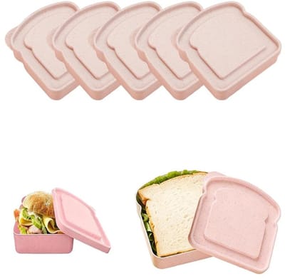 KZQ Lunchboxen -- Plastic Sandwichvormen- 5 herbruikbare sandwichboxen met deksels, vaatwasser- en magnetronbestendig - Geschikt voor school, werk, kamperen, kantoor - Toastvorm,roze