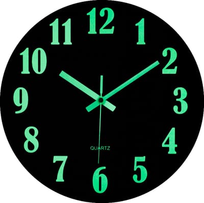 LW Collection wandklok glow in the dark 30cm - keukenklok bruin - wandklok zichtbaar in donker - klok lichtgevend - stille klok
