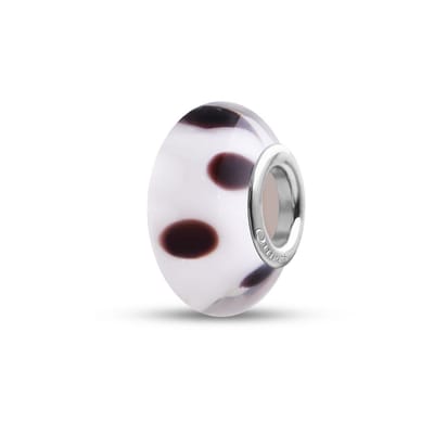 Quiges - Glazen - Kraal - Bedels - Beads Wit Transparant met Bruine Stippen Past op alle bekende merken armband NG898