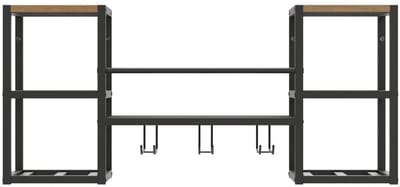 BSS® Wijnrek Muur met Wijnglashouders – Industrieel Wandwijnrek met Houten Plank – Zwart Metaal