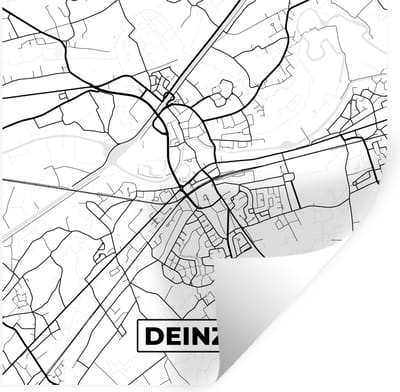 Muurstickers - Sticker Folie - België – Deinze – Stadskaart – Kaart – Zwart Wit – Plattegrond - 100x100 cm - Plakfolie - Muurstickers Kinderkamer - Zelfklevend Behang XXL - Zelfklevend behangpapier - Stickerfolie
