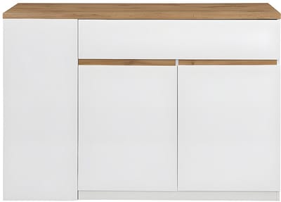 Vente-unique Keukeneiland met opbergruimte MEILI - Wit en eiken L 130 cm x H 90 cm x D 65 cm