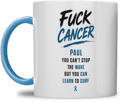 MOK | FUCK CANCER | GOLF WATERVERF DESIGN | GEPERSONALISEERD MET NAAM | LICHT BLAUW