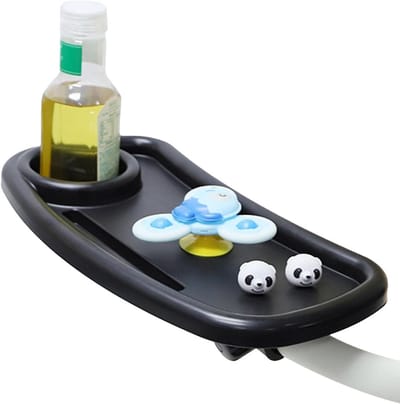 Kinderwagen Organizer - Bekerhouder Lade - Onderweg Essentiële Spullen - 360 Graden Rotatie - 40 x 21 cm - Zwart