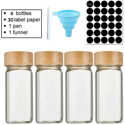 40oz Vierkante Kruidenpot Peper Kruidenfles 24 Sets Peperfles 90ml 120ml Bamboe en Glas Kruidenpot