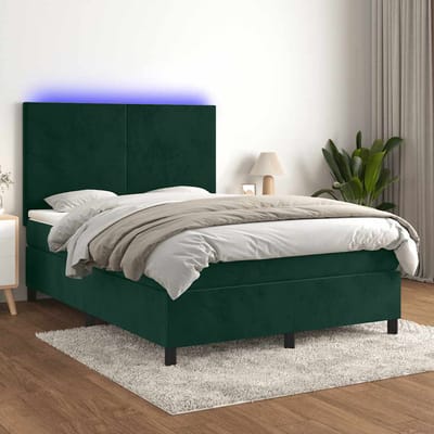 vidaXL - Boxspring - met - matras - en - LED - fluweel - donkergroen - 140x190 - cm