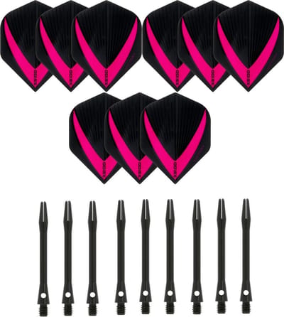 3 sets (9 stuks) Super Sterke – Roze - Vista-X – darts flights – inclusief 3 sets (9 stuks) - medium - Aluminium - zwart - darts shafts