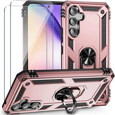 Hoesje Geschikt Voor Samsung Galaxy A54 Hoesje Anti-Shock Hybrid Armor hoesje Rose Goud - Hoesje Geschikt Voor Samsung Galaxy A54 5G screenprotector - 2 pack