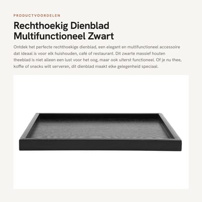 Dailygoods- Dienblad Zwart - Rechthoekig Houten Dienblad - Multifunctioneel - Voor Koffie/Thee - 30 x 24 cm - Duurzaam Massief Hout - Servies