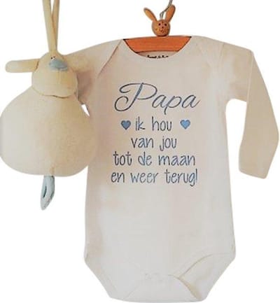 Baby Rompertje jongen tekst cadeau eerste vaderdag Papa ik hou van jou tot de maan en weer terug | Lange mouw | wit met licht blauw | maat 98-104 | mooiste cadeautje kind liefste lief beste held superman leukste mijn is de allerbeste best allerliefst