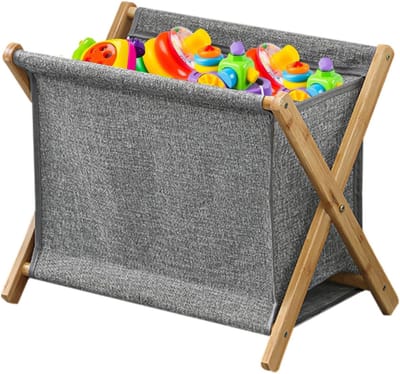 Wasmand Houten Opvouwbaar - Linnenmand Wassorteerder - Kleding Opbergen - X-frame Ontwerp - 40 x 30 x 38 cm - Grijs