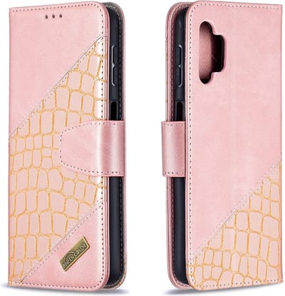 BINFEN Hoesje - Geschikt voor Samsung Galaxy A32 5G Hoesje - BINFEN Croco Book Case - Rose Gold
