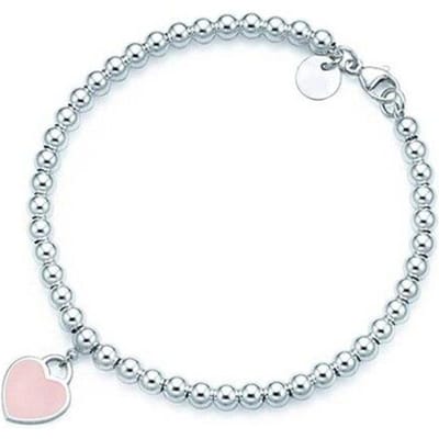 925 Zilveren Armband Dames;s Populaire Mini Hart Charm 4mm Kralen Armband Romantisch Koppel Verjaardag Sieraden Cadeau met LOGO Co 17cm