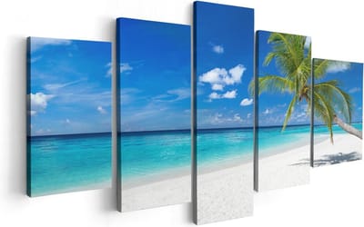 Artaza Canvas Schilderij Vijfluik Tropisch Strand Met Een Palmboom - 100x50 - Foto Op Canvas - Canvas Print