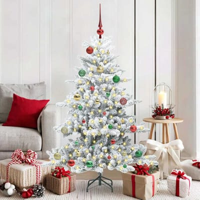 vidaXL - Kunstmatige - Hinged - Kerstboom - Wit - 150 - cm - PVC - en - Staal