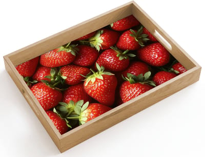 Dienblad hout 40x30 cm - Schootdienblad - Aardbei - Fruit - Rood - Borrelplank rechthoek - Plateau dienbladen