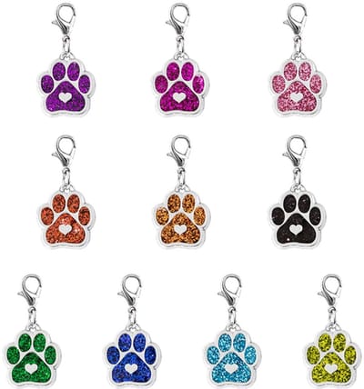 10 stuks emaille bedels voor katten en honden, met karabijnhaak, sleutelketting, glitter, sieraden, bevindingen voor doe-het-zelf sieraden, halsketting, armband, 3,3 cm, Gelegeerd staal